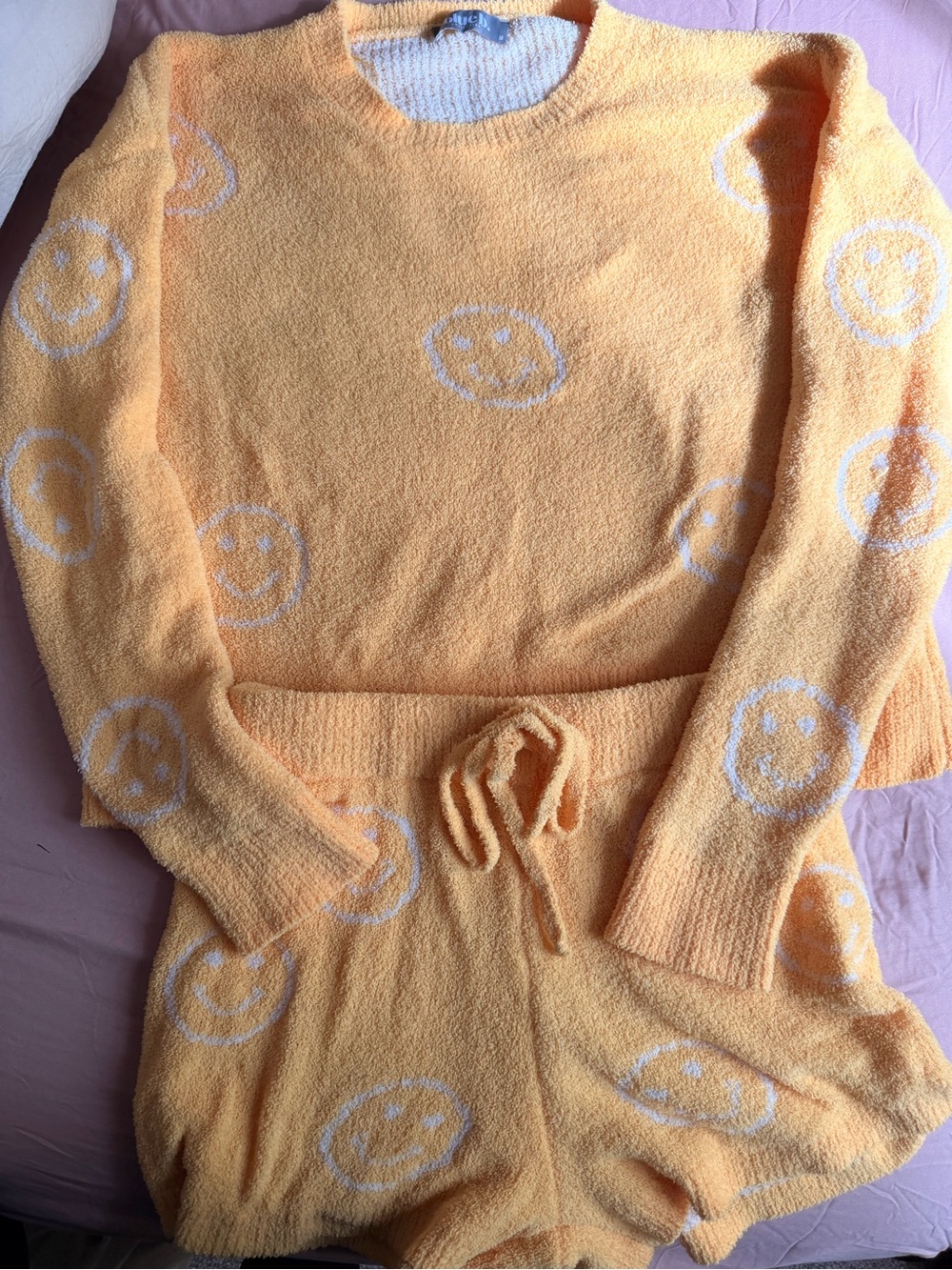 Yellow Smiley Crew Neck Sweater Set by